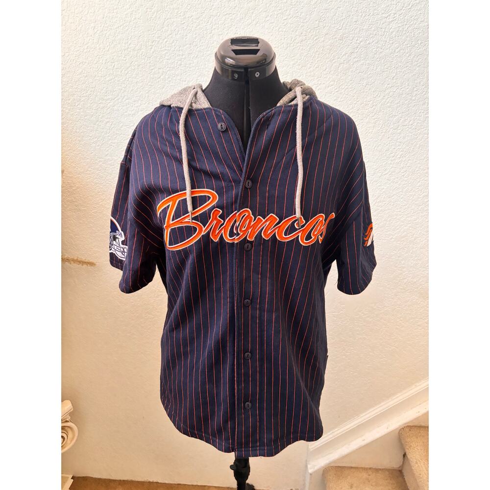 NFL Team Apparel Broncos Short Sleeve Button up Hoodie - Size S